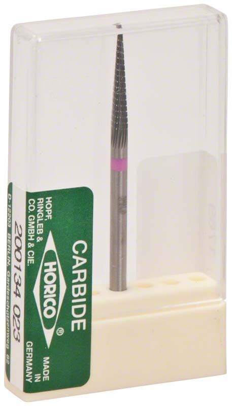 Hartmetallfräser mit rosafarbenem Ring in transparenter Verpackung.