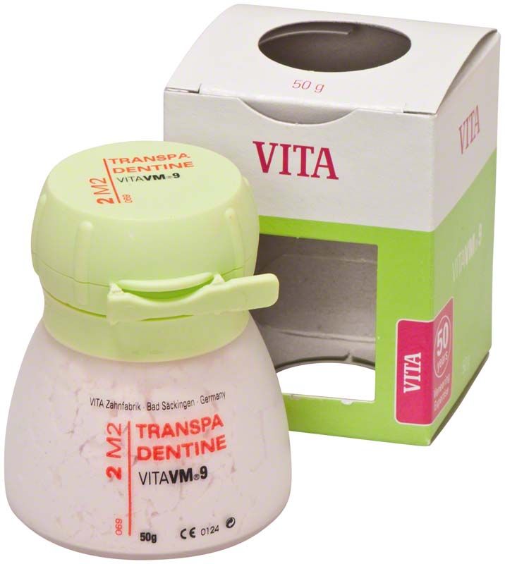 VM9 3D Transpa Dentin 50g 2M2 mit Verpackung und Logo.