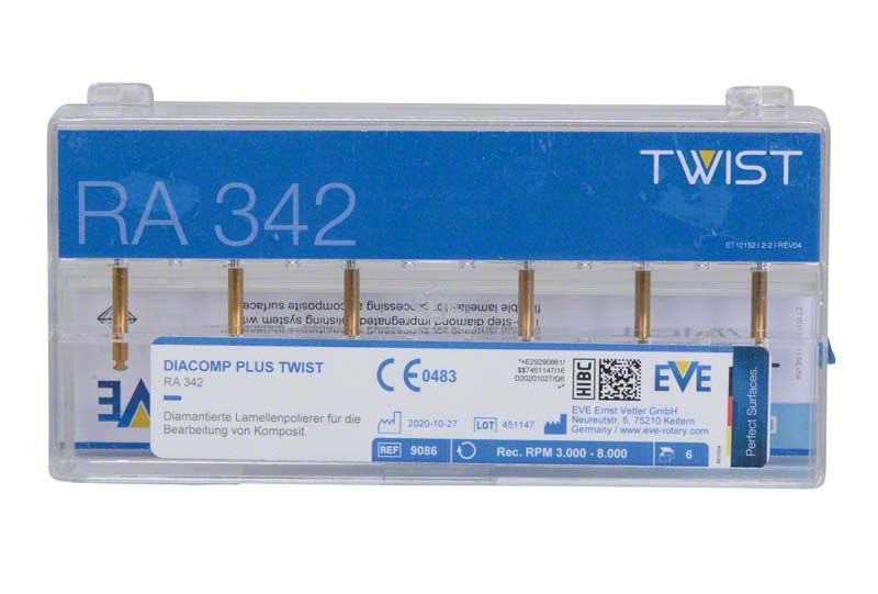 DIACOMP plus TWIST Set mit diamantbeschichteten Polierscheiben in Kunststoffverpackung.