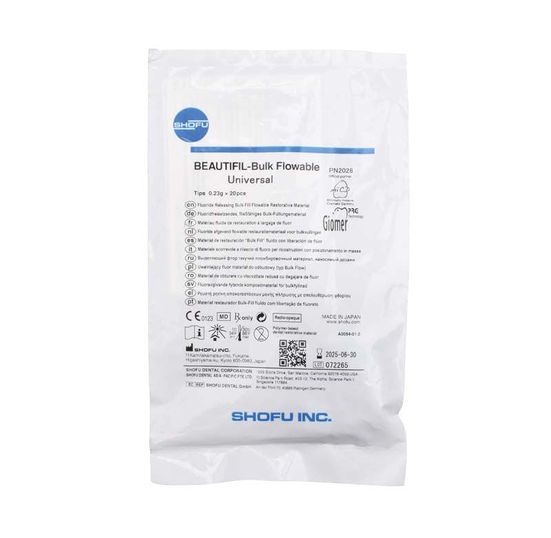 BEAUTIFIL Bulk Flow Tips Universal Verpackung mit Produktinformationen und Shofu-Logo.