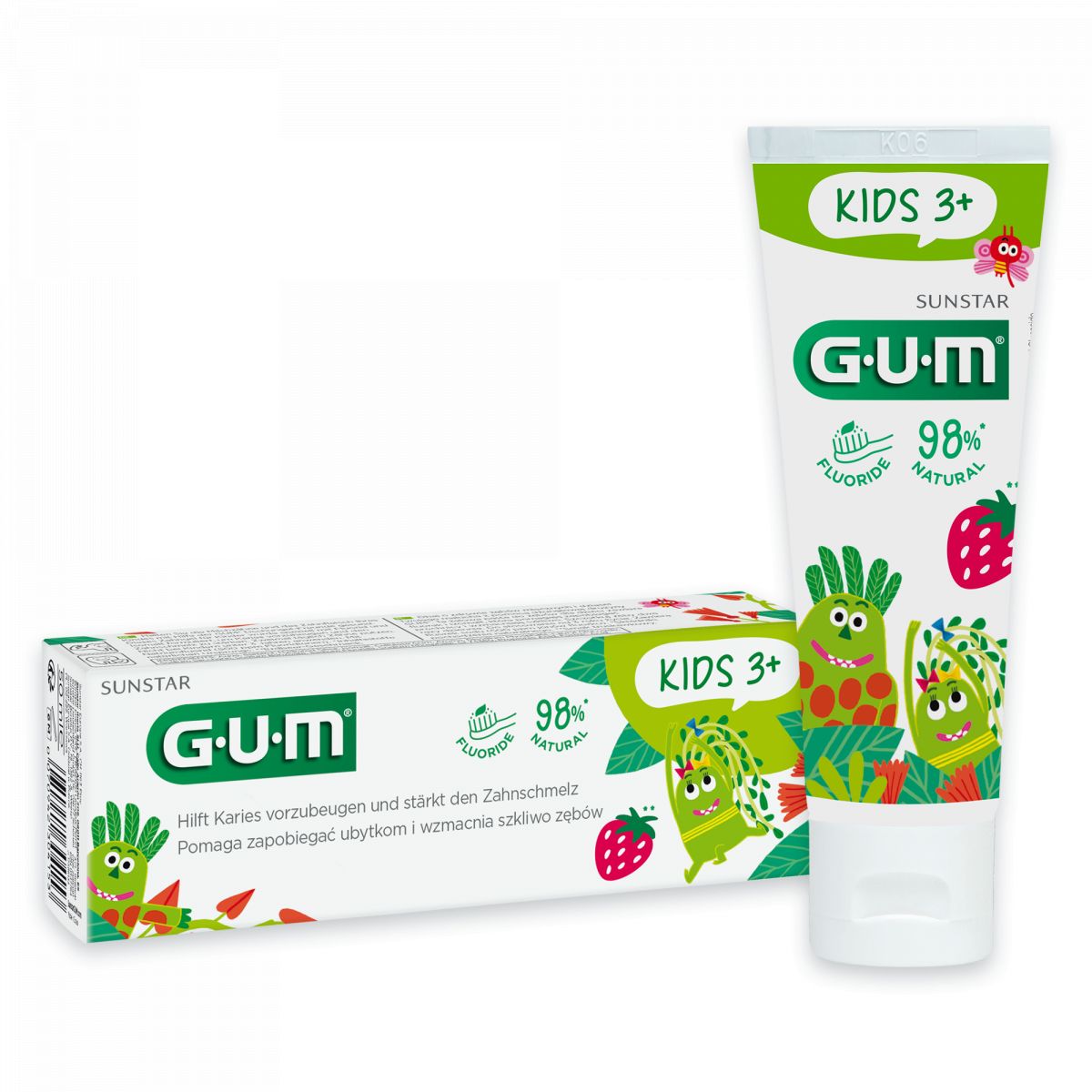 GUM® KIDS Zahngel Tube 50ml mit Erdbeergeschmack, geeignet für Kinder ab 2 Jahren.