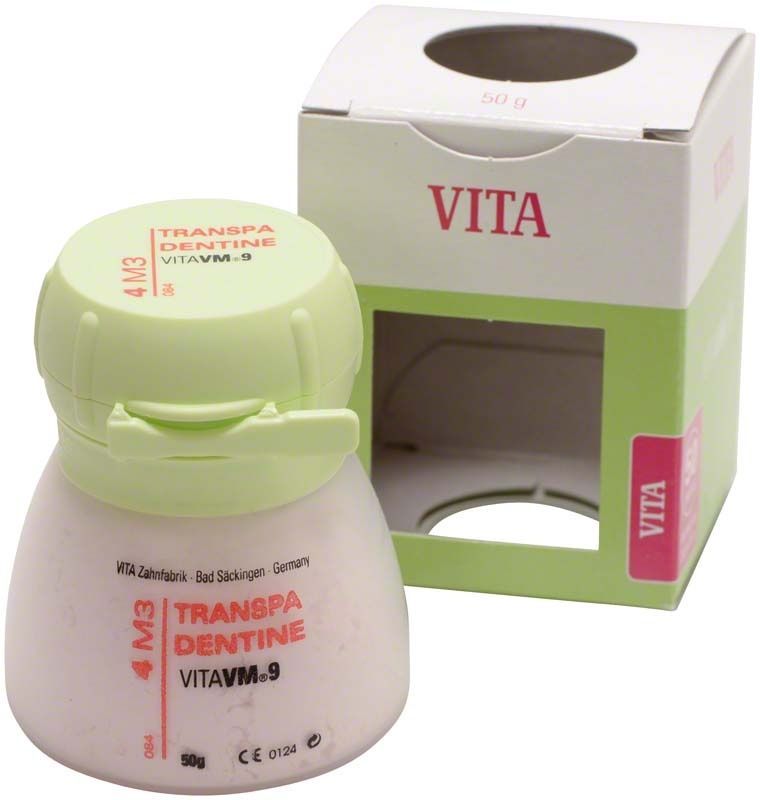 VM9 3D Transpa Dentin 50g, Farbton 4M3, mit Verpackung.