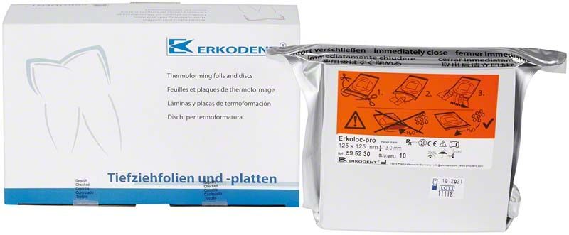 Erkoloc-pro transparente Tiefziehfolie, 10er-Packung, 3,00mm, 125 x 125mm.