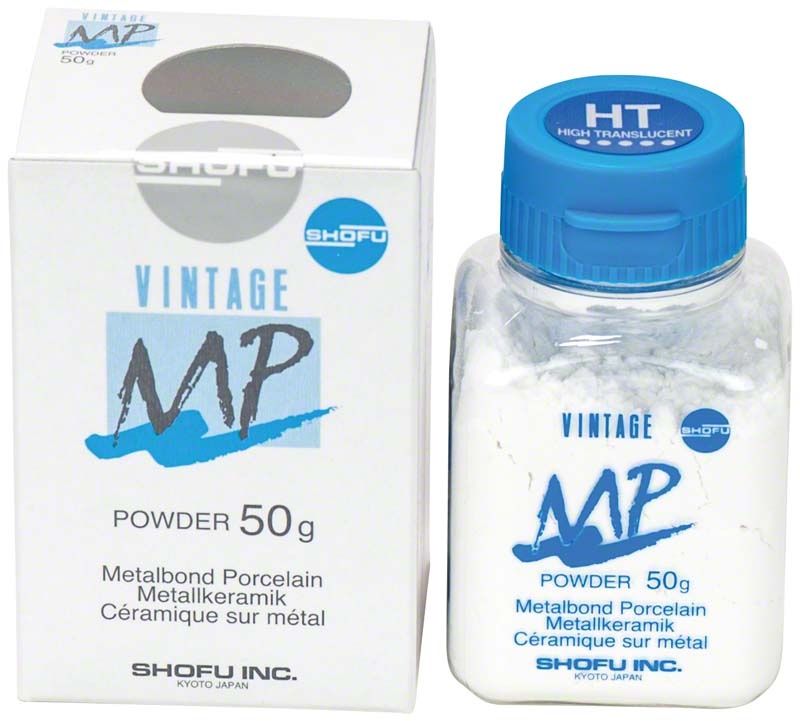 Vintage MP Uni-Layer 50g Metallkeramik-Pulver neben Originalverpackung.
