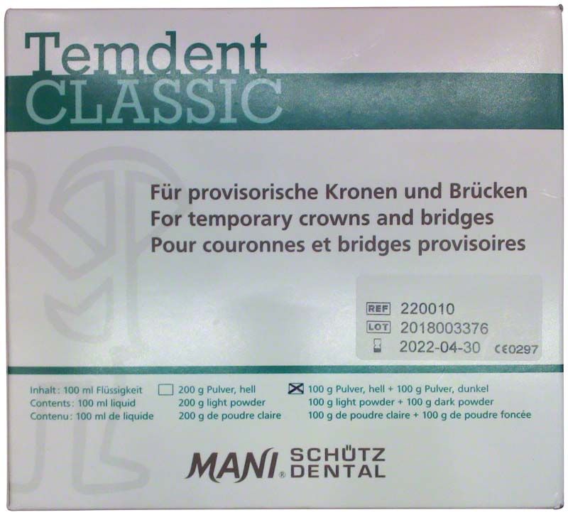 Temdent-Set Classic Verpackung zur Herstellung provisorischer Kronen und Brücken.