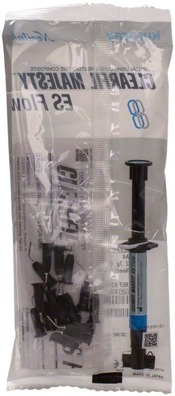 Verpackung von Clearfil Majesty ES Flow Farbe A4 mit Spritze und Zubehör.