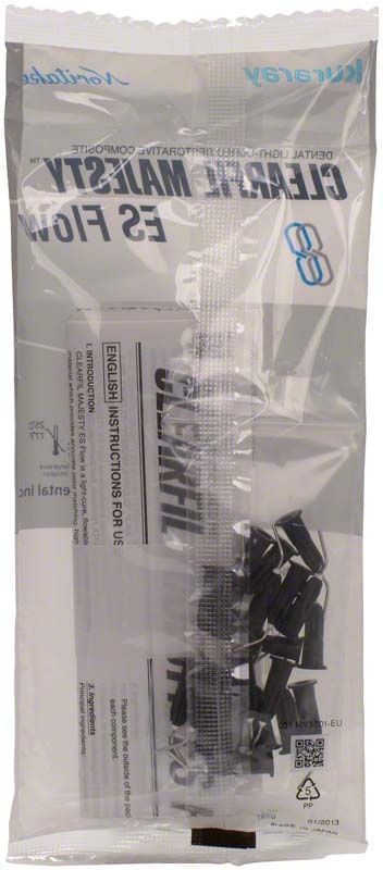 Verpackung der Clearfil Majesty ES Flow Applikationsspitzen mit mehreren schwarzen Spitzen.