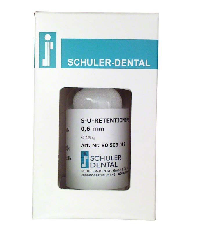 S-U-Retentionsperlen 0,6mm in Verpackung von Schuler-Dental.