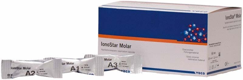 Ionostar Molar AC Kapseln Verpackung mit drei Einzelkapseln vorne.