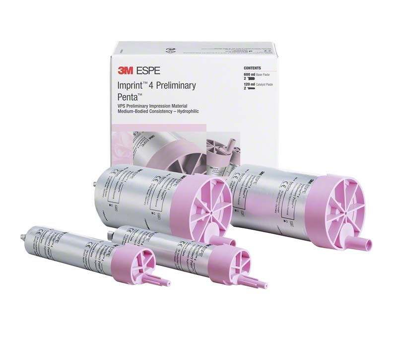 Nachfüllpackung Imprint™ 4 Preliminary Penta™ VPS mittelfließend, silberne Kartuschen.