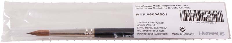HeraCeram® Modellierpinsel Kolinski im transparenten Beutel mit Etikett.