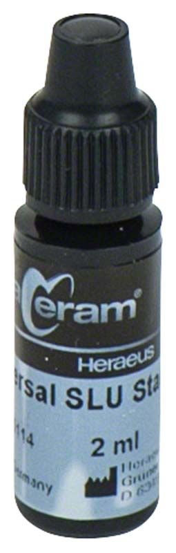 HeraCeram® Stain Liquid SLU 2ml Flasche mit schwarzem Verschluss.