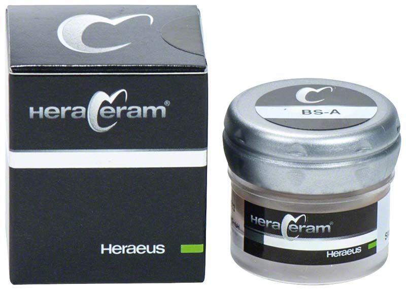 HeraCeram® Stains universal Paste BS-A mit Verpackung und Glasbehälter.