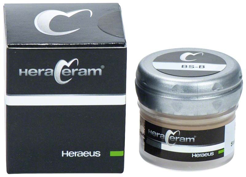 HeraCeram® Stains universal Paste BS-B mit Verpackung und Glasbehälter.