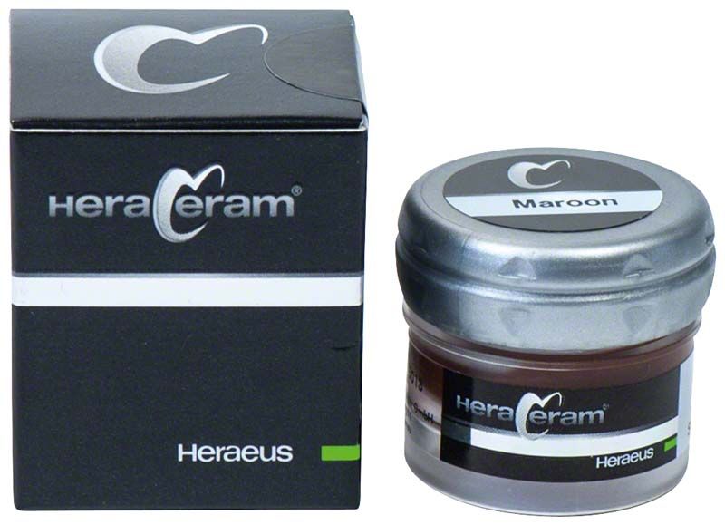 HeraCeram® Stains universal Paste Maroon in Verpackung und Dose.