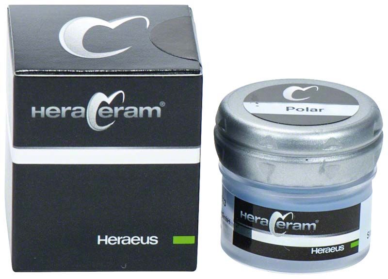 HeraCeram® Stains universal Paste Polar mit Verpackung und Produktglas.