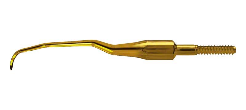 Einschraubbare goldene Küretten-Spitze für subgingivale Zahnreinigung.