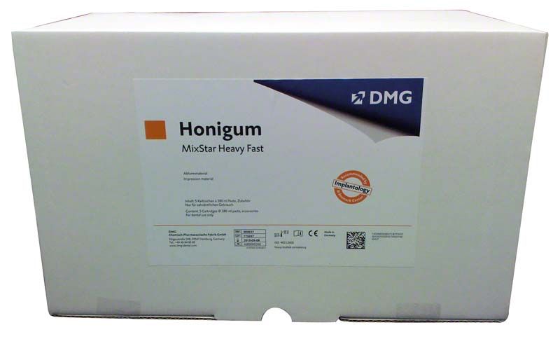 Honigum-Heavy Fast MixStar Kartonverpackung mit DMG-Logo und Produktdetails.