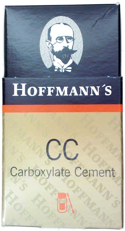 Hoffmann's Carboxylat Cement Verpackung mit Logo und Produktname.