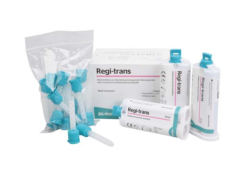 Regi-trans Bissregistriermaterial mit Kartuschen und Mischkanülen.