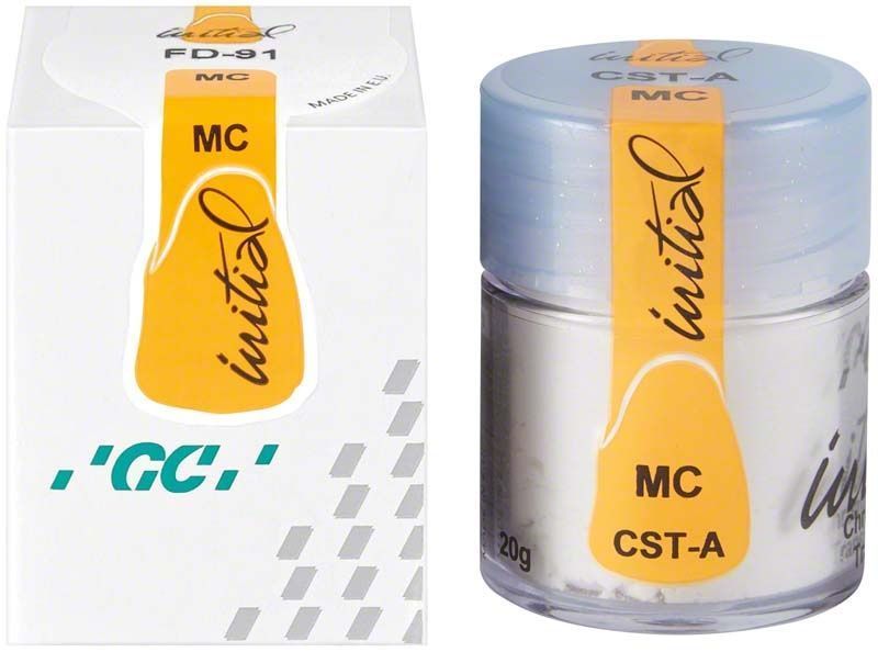 GC Initial MC Chroma Shade Translucent CST-A in Glasbehälter mit Verpackung.