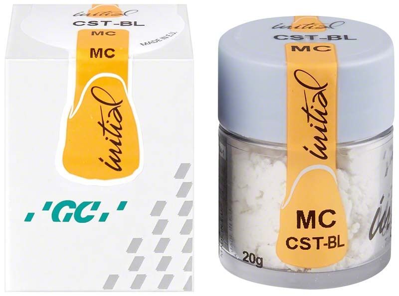 GC Initial MC Chroma Shade Translucent CST-BL in weißem Behälter mit grauem Deckel.