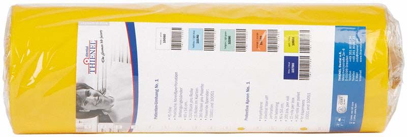 Patienten-Umhang Nr.1 gelb, 200 Stück pro Rolle, in Verpackung.