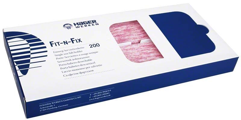 Serviettenhalter Fit-N-Fix in pinker Farbe, Verpackung mit 200 Stück.