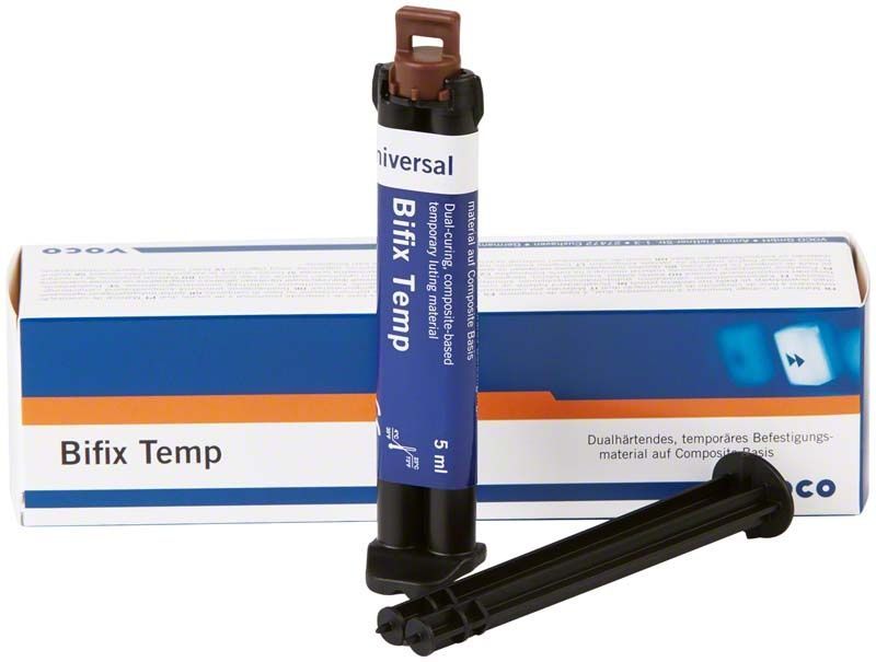 Bifix® Temp Kartusche und Verpackung für temporäre Zahnprovisorienbefestigung.