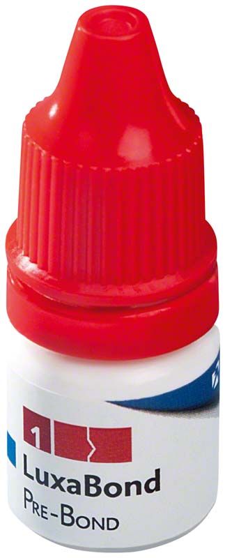 LuxaBond Pre-Bond Adhäsivflüssigkeit in weißer Flasche mit rotem Verschluss.