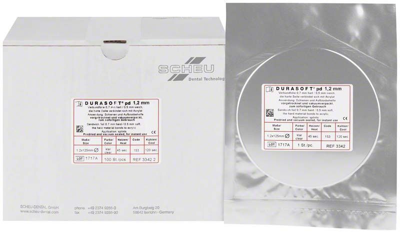 DURASOFT® pd 100er 1,2mm Verpackung und einzelne Tiefziehfolie.