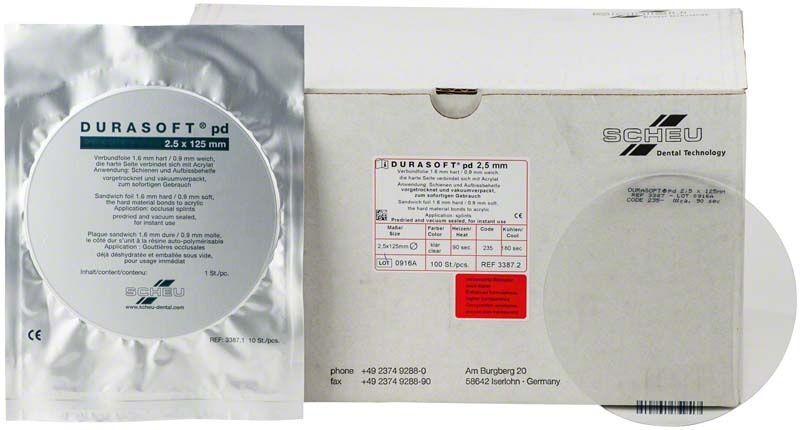 DURASOFT® pd 100er 2,5mm Verpackung mit Produktbeschreibung und Herstellerlogo.