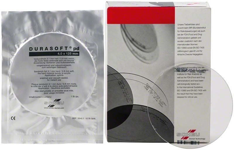 DURASOFT® pd 10er 4,0mm Tiefziehfolienverpackung mit Sicht auf runde Folie.