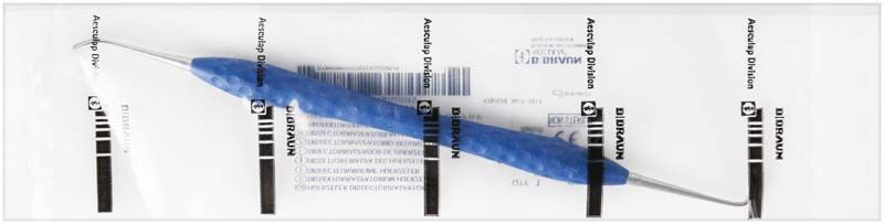 Chirurgisches Dissektorwerkzeug ERGOPLANT DO577R mit blauem Griff in Verpackung.