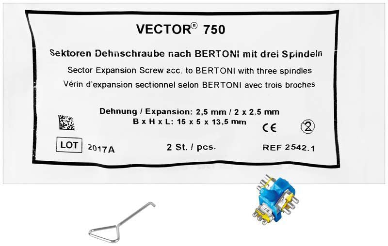 Verpackung und Einzelteile der VECTOR® Dehnschraube Typ 750.
