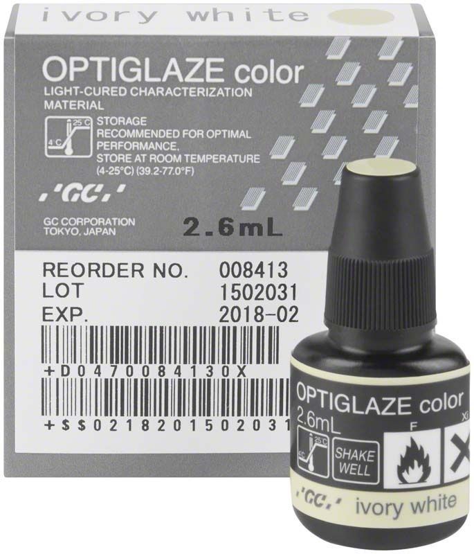 OPTIGLAZE color elfenbeinweiß Flasche und Verpackung für Dentalversiegelung.