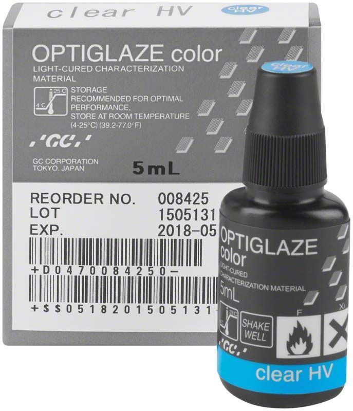 OPTIGLAZE color klar HV Flasche mit Verpackung, 5 mL, dentalmedizinische Versiegelung.