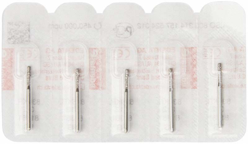Fünf Diamantbohrer FG 836KR 012 in Blisterverpackung.
