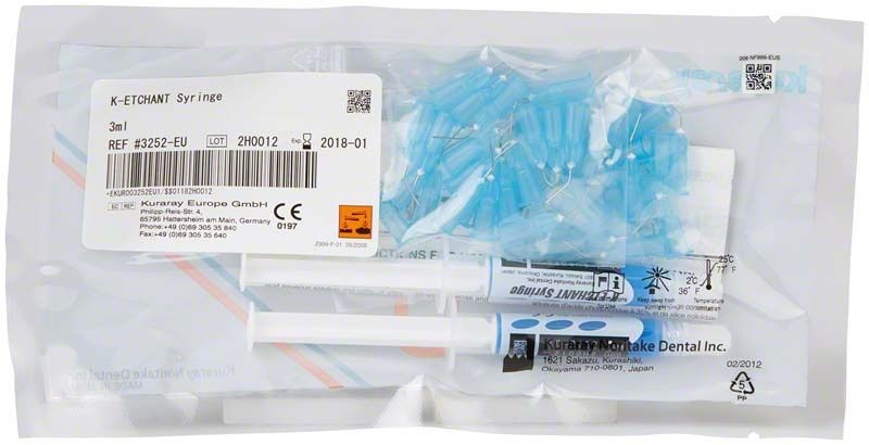 K-ETCHANT Spritze in Originalverpackung mit blauer Applikationsspitze.