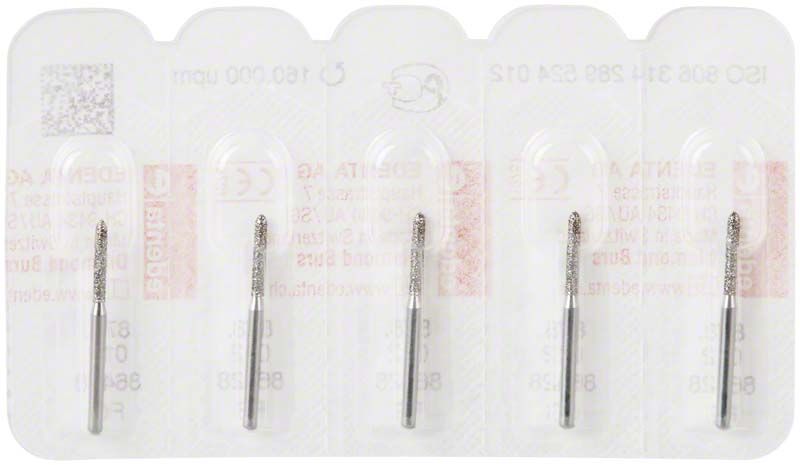 Diamantschleifer Diamant FG 878 012 in Blisterverpackung, fünf Stück.