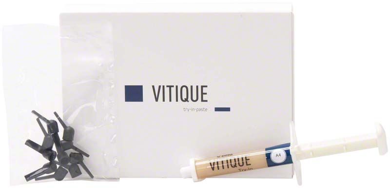Vitique Try-In-Paste A4 mit Applikationsspritze und Zubehör.