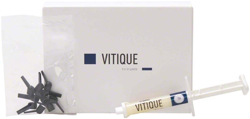 Vitique Try-In-Paste transparent mit Spritze und Zubehör.