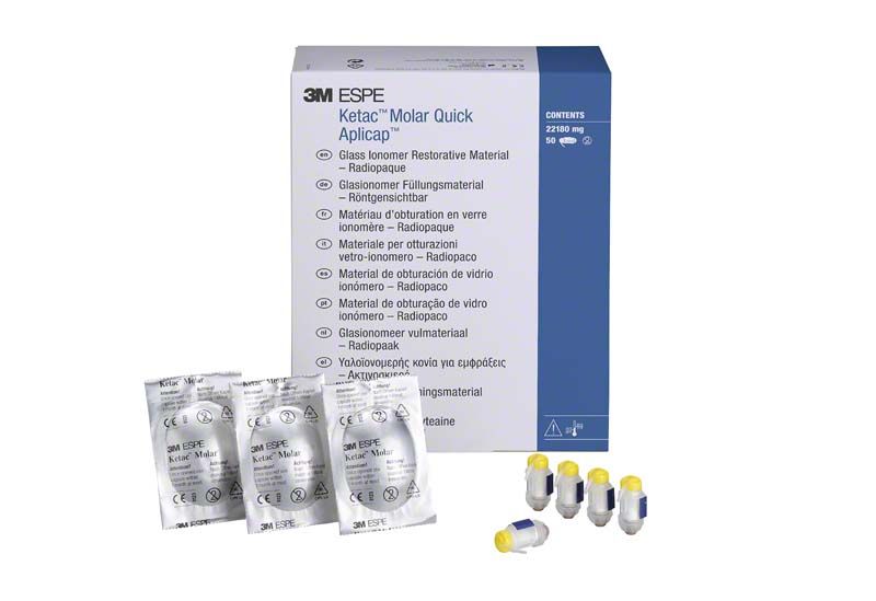 Ketac Molar Quick Aplicap Verpackung mit einzeln verpackten Kapseln und Beipackzettel.