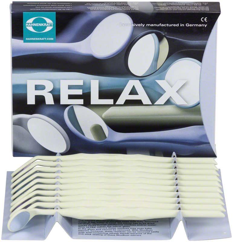RELAX Mundspiegel FS ULTRA in pastellgelb, angezeigt in Verpackung.