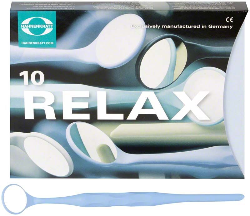 Zahnarztspiegel RELAX FS ULTRA Gr. 4 in Pastellblau mit ergonomischem Griff.