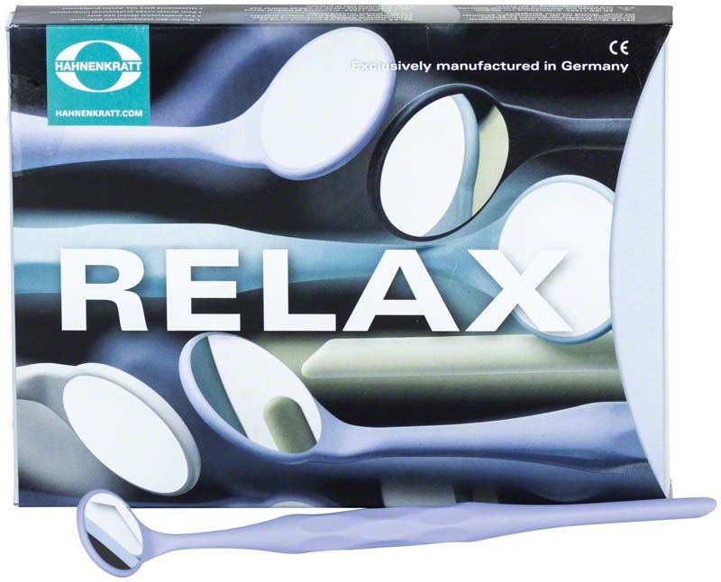 RELAX Mundspiegel FS ULTRA Gr. 5 mit pastellfarbenem Griff vor Verpackung.