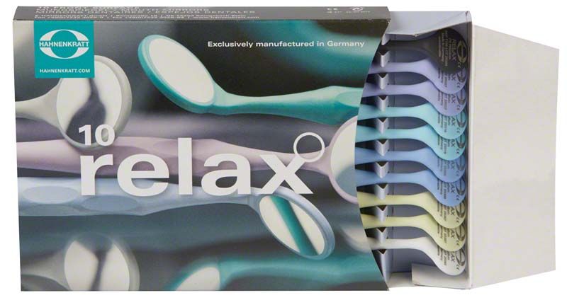 Zahnarztspiegel RELAX Mundspiegel FS Rhodium Gr. 4 in geöffneter Verpackung.