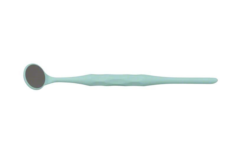 Rhodium-Mundspiegel in pastell mint mit ergonomischem Griff und Frontfläche.