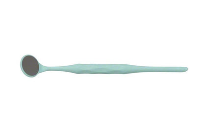 Rhodium-Mundspiegel in pastell mint mit ergonomischem Griff und Frontfläche.