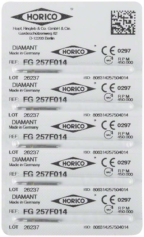 Verpackungsetikett für Diamant FG 257F 014 mit CE-Kennzeichnung und ISO-Nummer.